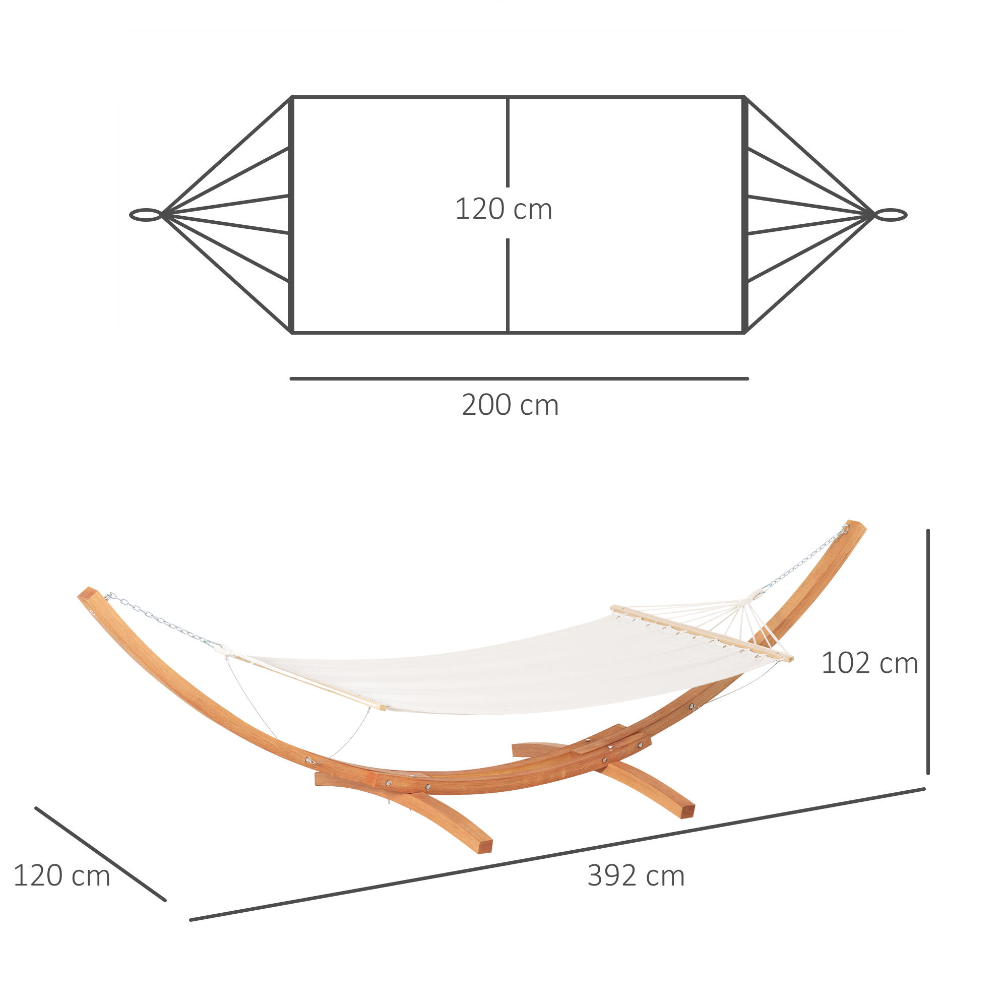 Outsunny Amaca con Supporto in Legno di Pino e Cotone per Giardino Bianca 3/7