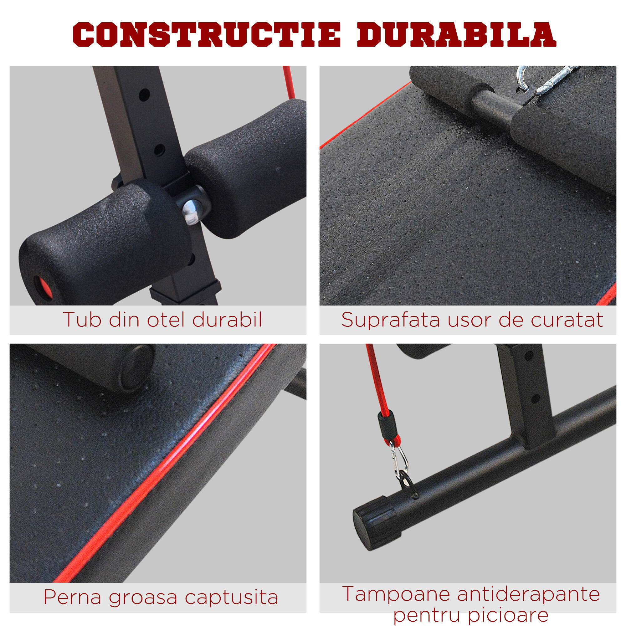 HOMCOM Panca Multifunzione con Schienale Regolabile e 2 Corde Elastiche, Nero 7/7