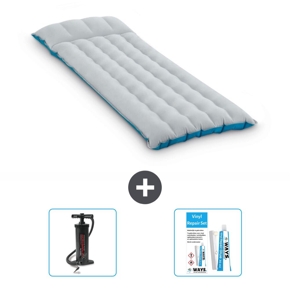 Intex - Matelas Gonflable Intex Camping - 1p -  184x67x17 Cm + Accessoires Cb13 - Matelas Gonflable - Bleu - 184 Cm - Decathlon