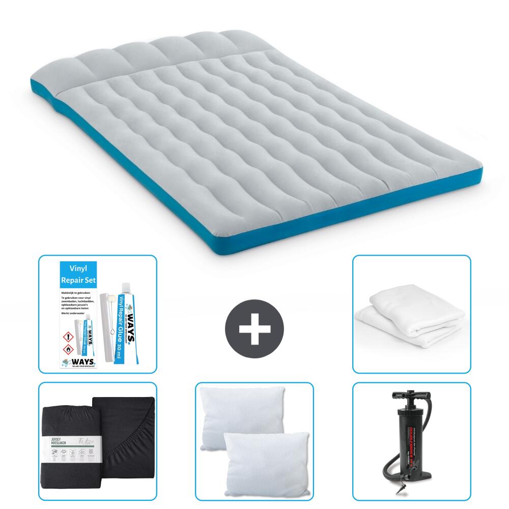 Intex - Matelas Gonflable Intex Camping - 2p -  193x127x24 Cm + Accessoires Cb5 - Matelas Gonflable - Bleu - 193 Cm - Decathlon