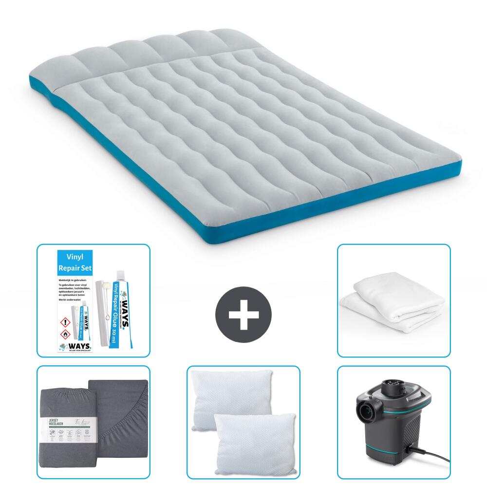 Intex - Matelas Gonflable Intex Camping - 2p -  193x127x24 Cm + Accessoires Cb10 - Matelas Gonflable - Bleu - 193 Cm - Decathlon