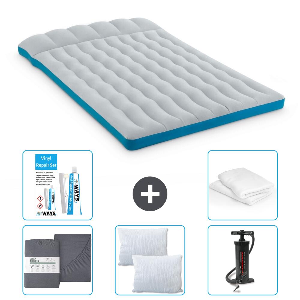 Intex - Matelas Gonflable Intex Camping - 2p - 193x127x24 Cm + Accessoires Cb9 - Matelas Gonflable - Bleu - 193 Cm - Decathlon