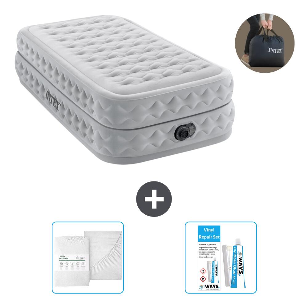 Intex - Matelas Gonflable Intex Air-flow - 1p - 191x99x51 Cm + Accessoires - Matelas Gonflable - Gris - Taille Unique - Decathlon