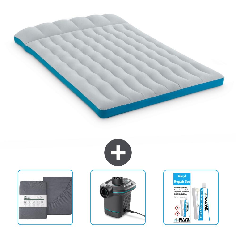 Intex - Matelas Gonflable Intex Camping - 2p -  193x127x24 Cm + Accessoires Cb12 - Matelas Gonflable - Bleu - 193 Cm - Decathlon