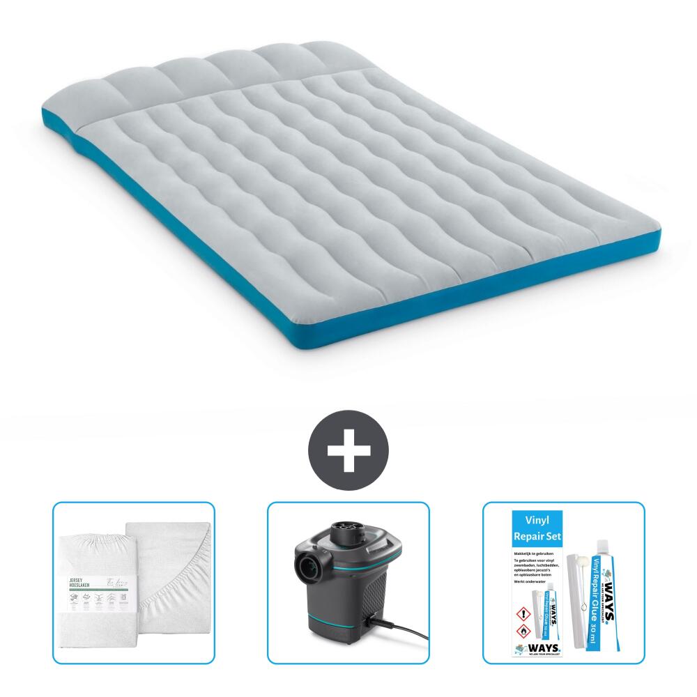 Intex - Matelas Gonflable Intex Camping - 2p -  193x127x24 Cm + Accessoires Cb4 - Matelas Gonflable - Bleu - 193 Cm - Decathlon