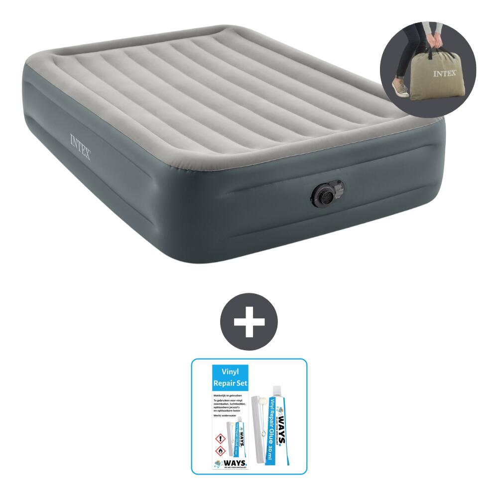 Intex - Matelas Gonflable Intex Essential -2p - 203x152x46 Cm + Accessoires Cb21 - Matelas Gonflable - Gris - 203 Cm - Decathlon
