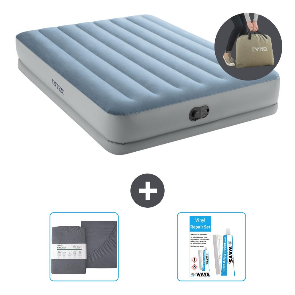 Intex - Matelas Gonflable Intex Comfort - 2p -  203x152x36 Cm + Accessoires Cb20 - Matelas Gonflable - Bleu - 203 Cm - Decathlon