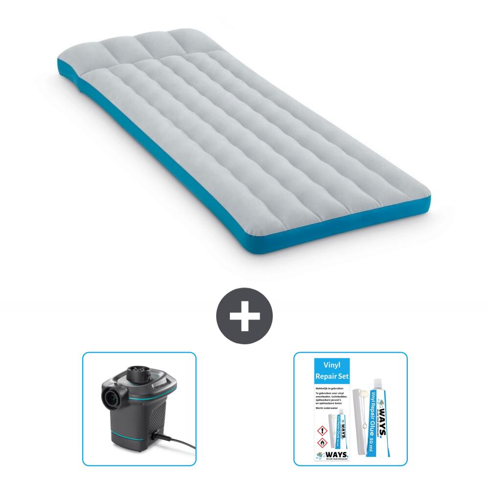 Intex - Matelas Gonflable Intex Camping - 2p -  189x72x20 Cm + Accessoires Cb14 - Matelas Gonflable - Bleu - 189 Cm - Decathlon