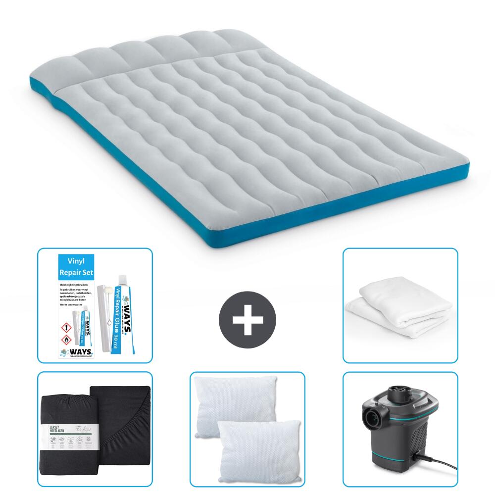 Intex - Matelas Gonflable Intex Camping - 2p - 193x127x24 Cm + Accessoires Cb6 - Matelas Gonflable - Bleu - 193 Cm - Decathlon
