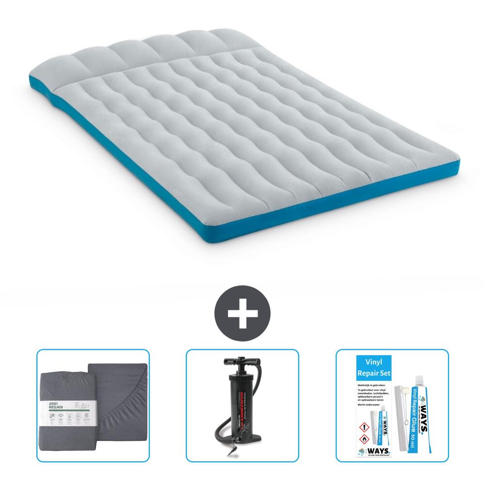 Intex - Matelas Gonflable Intex Camping - 2p -  193x127x24 Cm + Accessoires Cb11 - Matelas Gonflable - Bleu - 193 Cm - Decathlon
