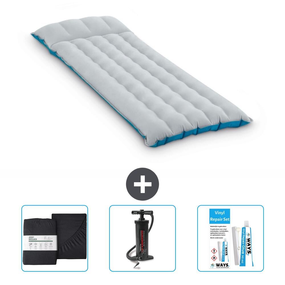 Intex - Matelas Gonflable Intex Camping - 1p -  184x67x17 Cm + Accessoires Cb7 - Matelas Gonflable - Bleu - 184 Cm - Decathlon