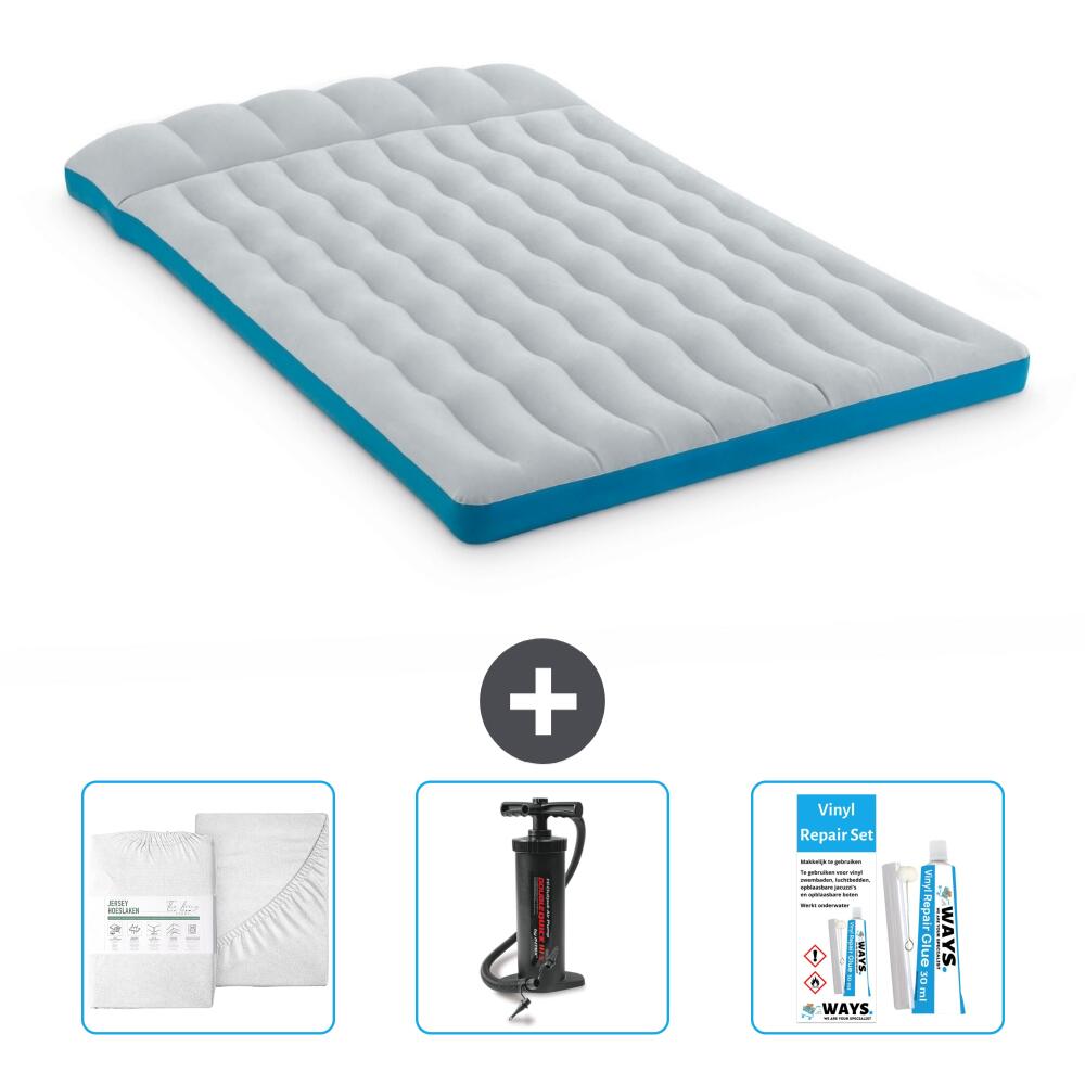 Intex - Matelas Gonflable Intex Camping - 2p - 193x127x24 Cm + Accessoires Cb3 - Matelas Gonflable - Bleu - 193 Cm - Decathlon