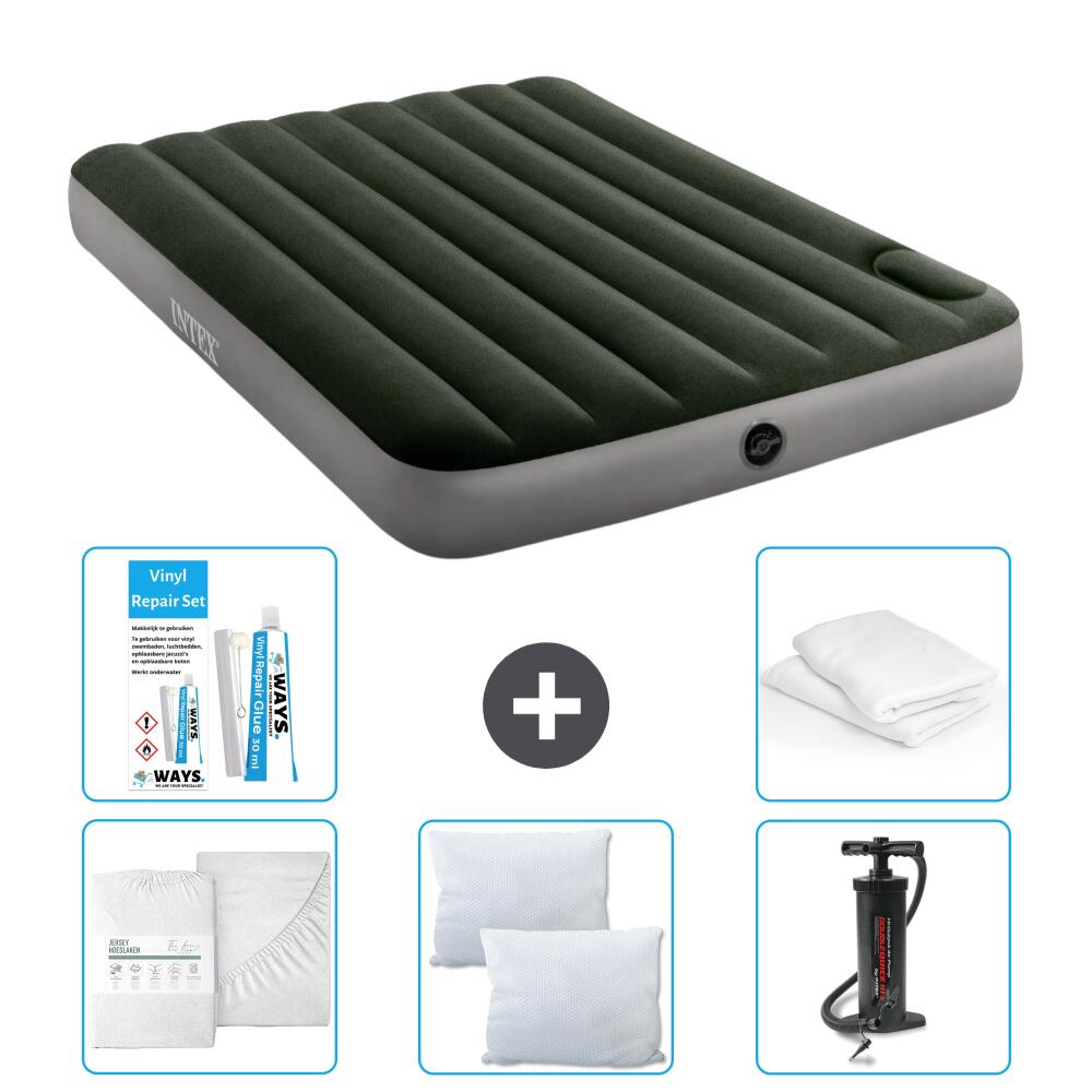 Intex - Matelas Gonflable Intex Downy - 2p -  191x137x25 Cm + Accessoires Cb1 - Matelas Gonflable - Vert - 191 Cm - Decathlon