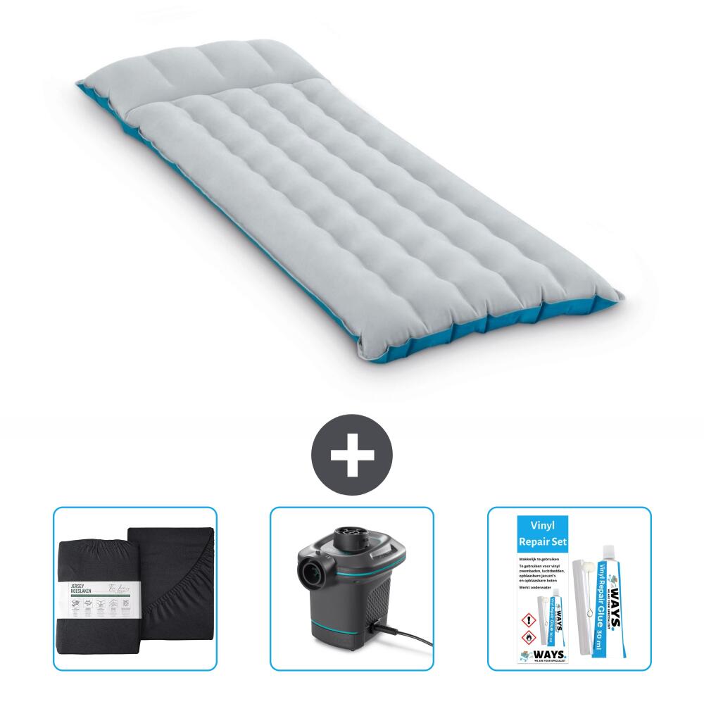 Intex - Matelas Gonflable Intex Camping - 1p -  184x67x17 Cm + Accessoires Cb8 - Matelas Gonflable - Bleu - 184 Cm - Decathlon