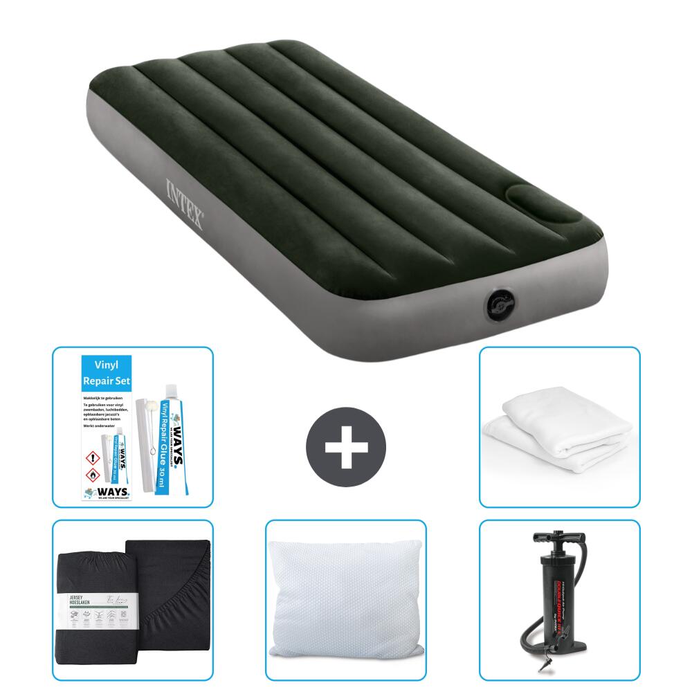 Intex - Matelas Gonflable Intex Downy - 1p -  191x76x25 Cm + Accessoires Cb5 - Matelas Gonflable - Vert - 191 Cm - Decathlon