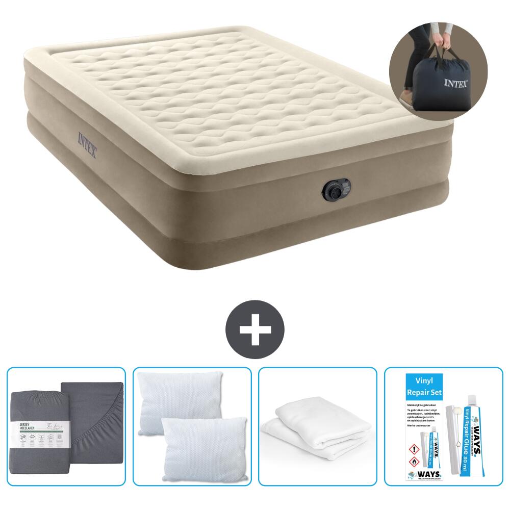 Intex - Matelas Gonflable Intex Ultra Plush - 2p -  203x152x46 Cm + Accessoires Cb19 - Matelas Gonflable - Beige - 203 Cm - Decathlon