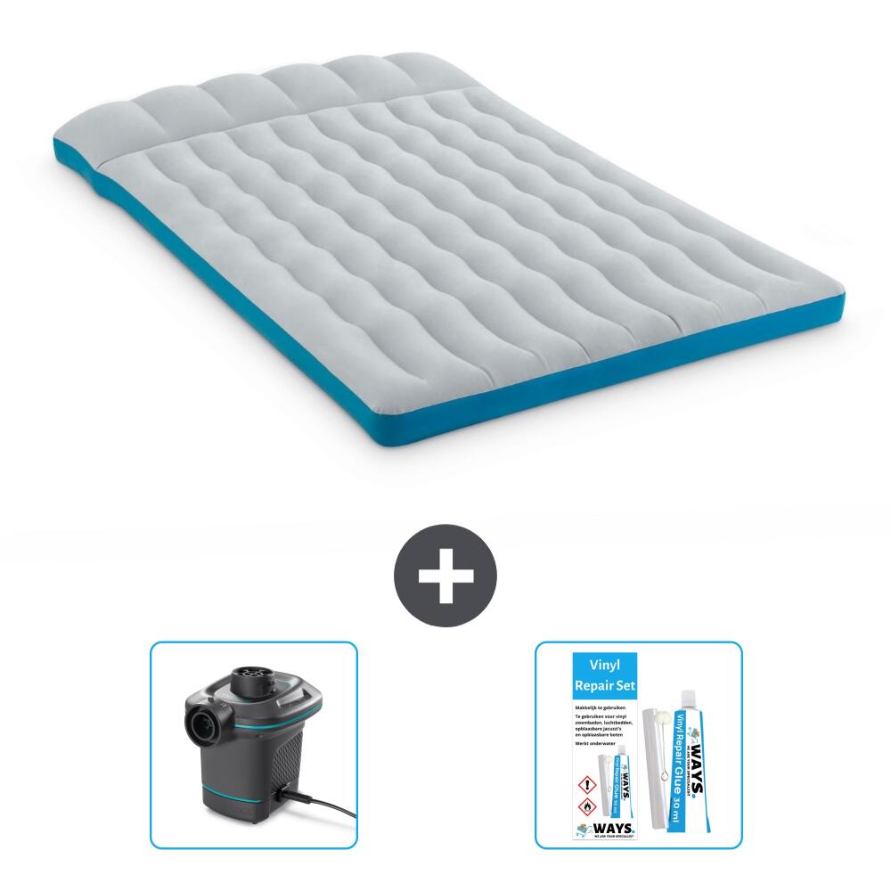 Intex - Matelas Gonflable Intex Camping - 2p -  193x127x24 Cm + Accessoires Cb14 - Matelas Gonflable - Bleu - 193 Cm - Decathlon