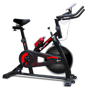 PowerMax Fitness BS-130 Spin Exercise Bike [8Kg Flywheel, Max User Weight 130kg, LCD Display, 3pc Crank, Bottle Holder, Anti-sli