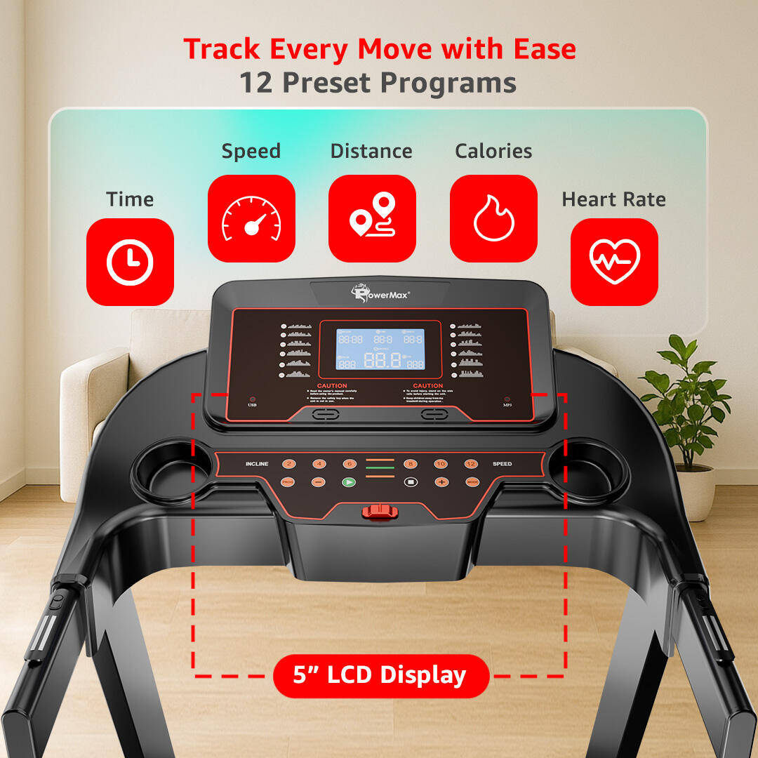 PowerMax Fitness TAC-225 (4HP Peak) Motorised Treadmill for Home [Speed:14kmph, Max User Weight:120kg, Foldable, 12 Workout Programs, MP3] Free Installation Assistance & Demo - 1 Year Motor Warranty -  4