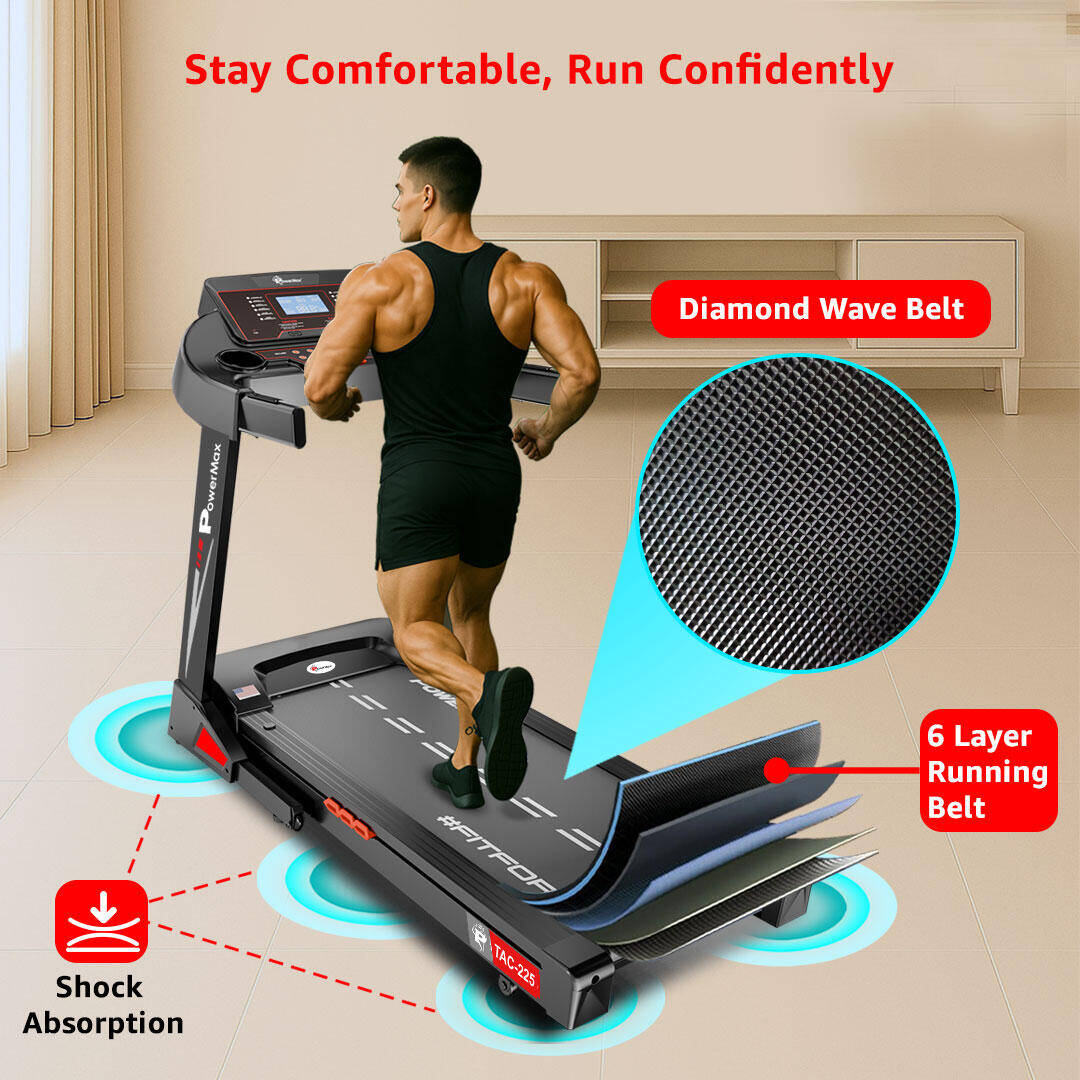 PowerMax Fitness TAC-225 (4HP Peak) Motorised Treadmill for Home [Speed:14kmph, Max User Weight:120kg, Foldable, 12 Workout Programs, MP3] Free Installation Assistance & Demo - 1 Year Motor Warranty -  5
