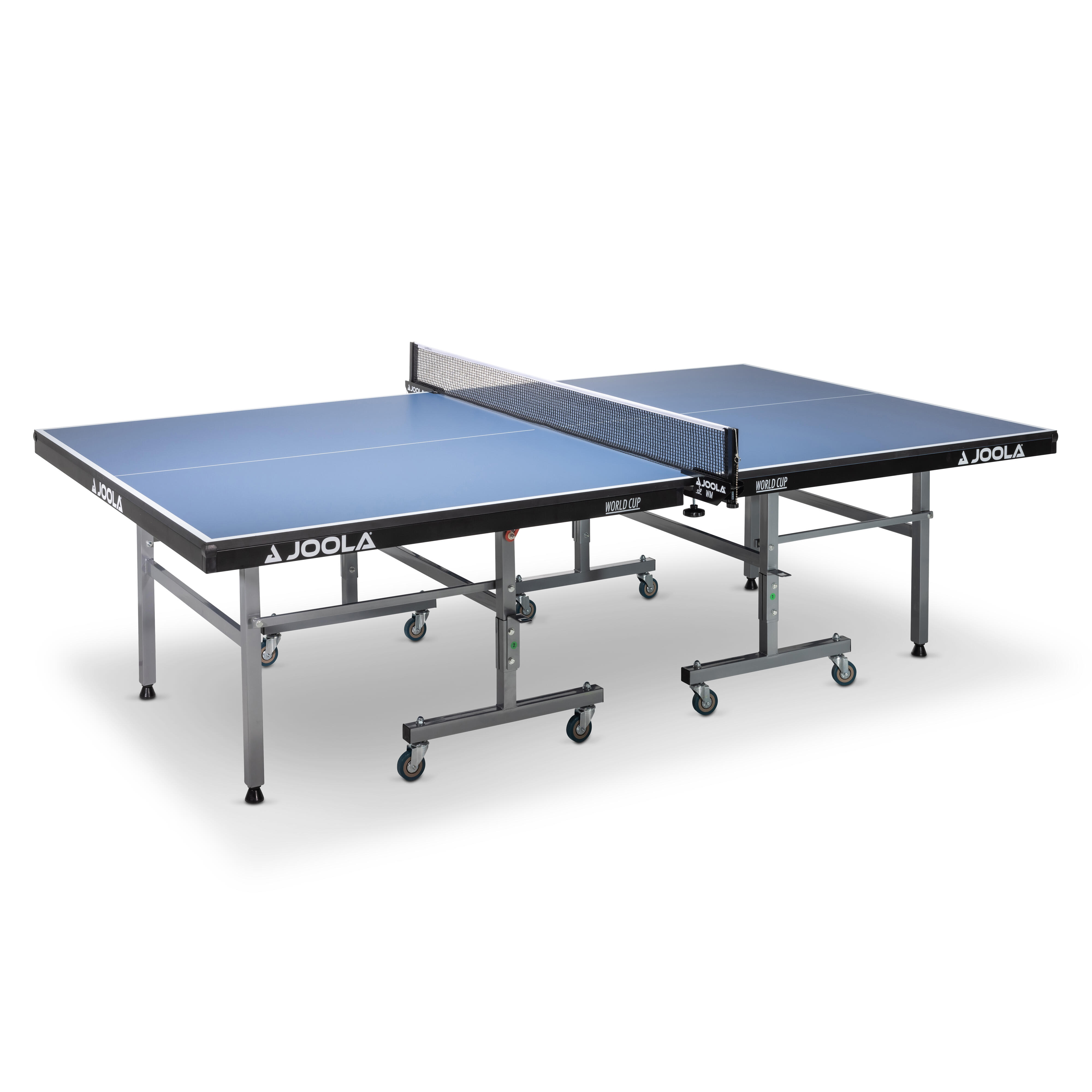 Mesa de ping pong azul dobrável world cup joola
