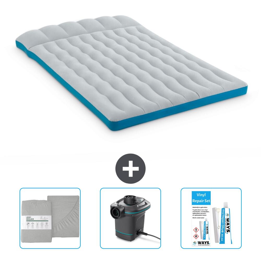 Intex - Matelas Gonflable Intex Camping - 2p - 193x127x24 Cm + Accessoires Cb31 - Matelas Gonflable - Bleu - No Size - Decathlon