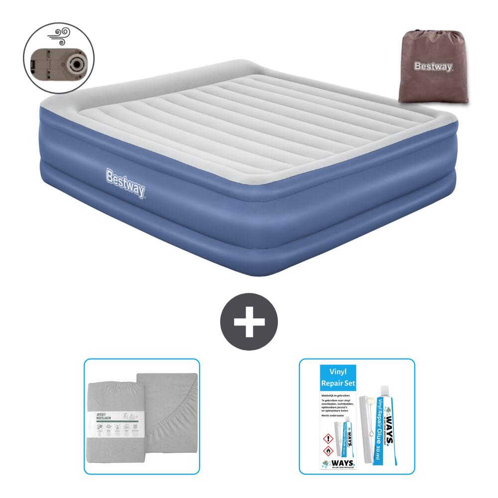 Bestway - Matelas Gonflable Bestway - 2p -  203x193x56 Cm + Accessoires Cb37 - Matelas Gonflable - Bleu - No Size - Decathlon