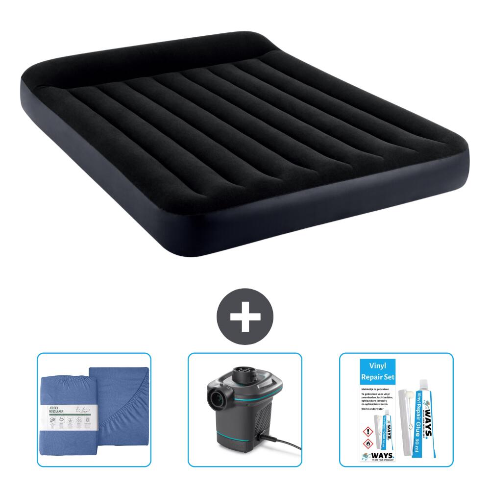 Intex - Matelas Gonflable Intex Pillow Rest - 2p -  203x152x25 Cm + Accessoires Cb35 - Matelas Gonflable - Bleu - No Size - Decathlon
