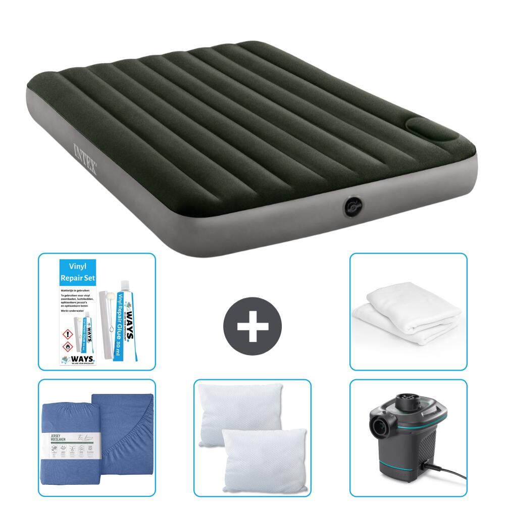 Intex - Matelas Gonflable Intex Downy - 2p -  203x152x25 Cm + Accessoires Cb33 - Matelas Gonflable - Vert - No Size - Decathlon
