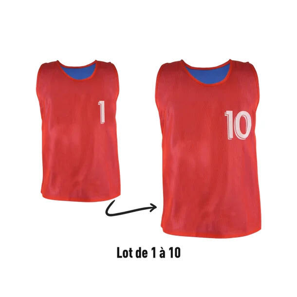 Sporti France - Chasubles Réversibles Numérotées Sporti N° 1 - 10 (x10) - Chasuble - Bleu|rouge - 40 M - Decathlon