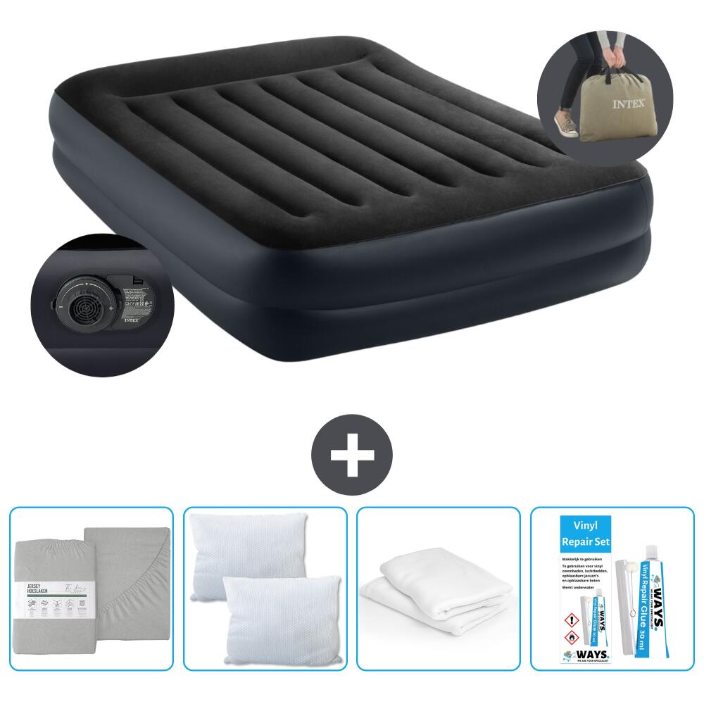 Intex - Matelas Gonflable Intex Raised - 2p - 203x152x42 Cm + Accessoires Cb36 - Matelas Gonflable - Bleu - No Size - Decathlon