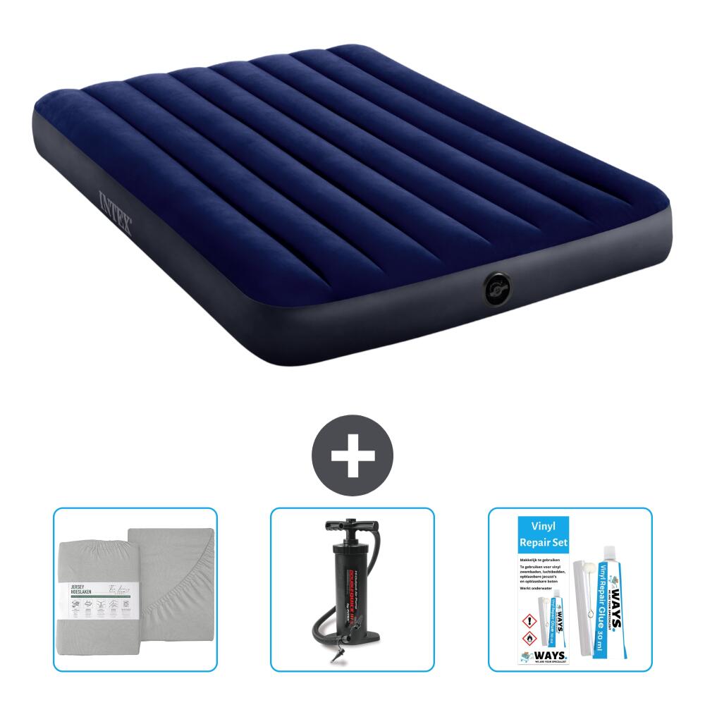 Intex - Matelas Gonflable Intex Classic - 2p -  191x137x25 Cm + Accessoires Cb30 - Matelas Gonflable - Bleu - No Size - Decathlon