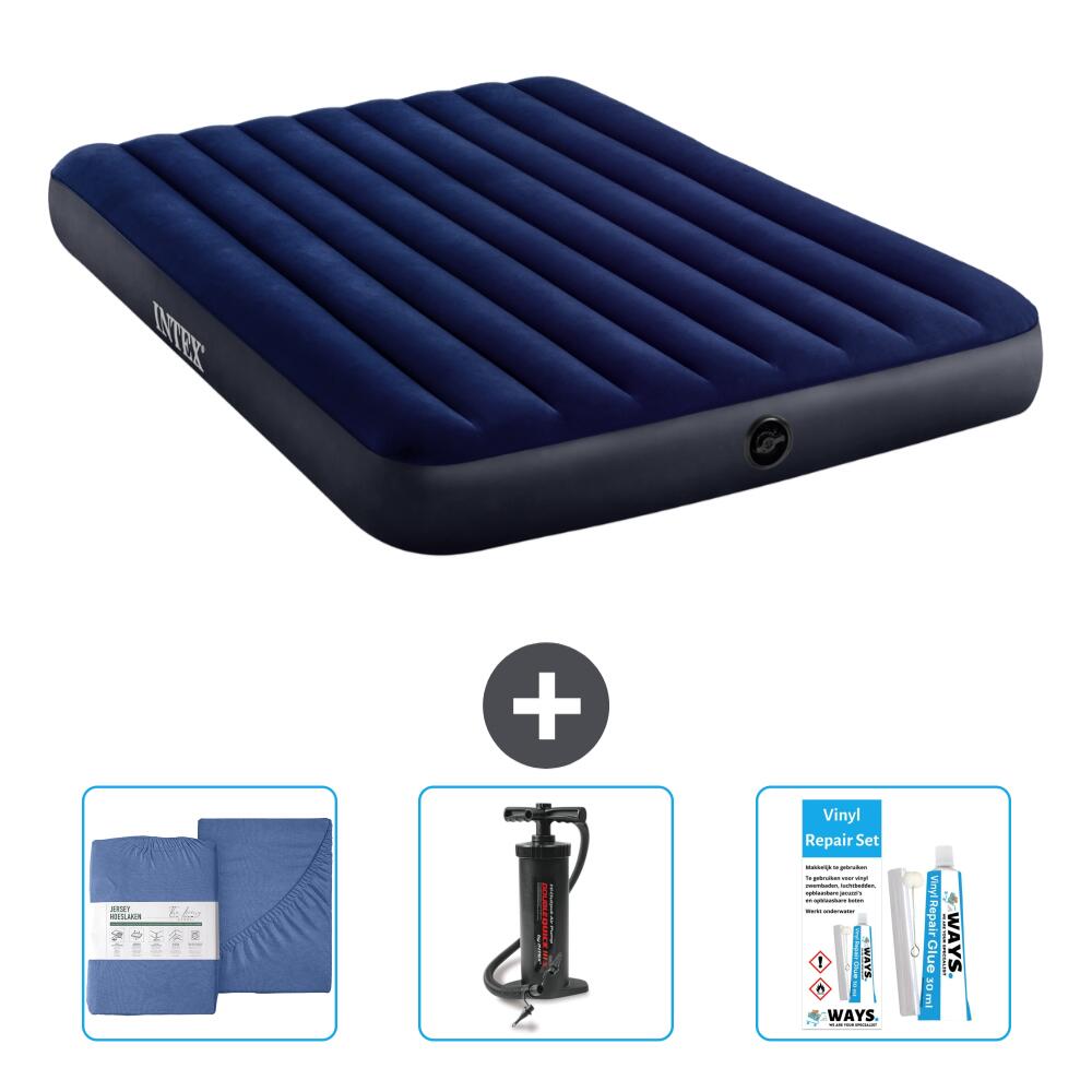 Intex - Matelas Gonflable Intex Classic - 2p -  203x152x25 Cm + Accessoires Cb34 - Matelas Gonflable - Bleu - No Size - Decathlon