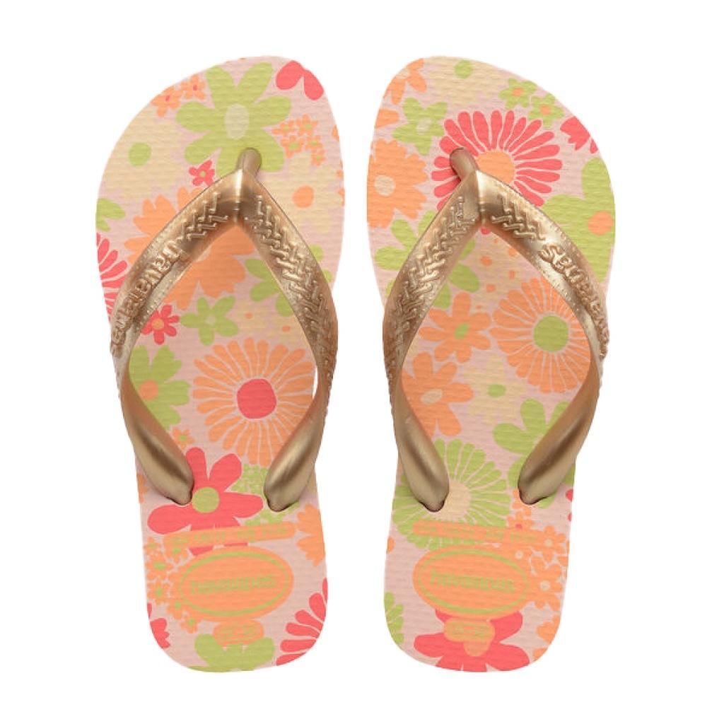 Chinelos havaianas modelo hav kids flores cor ouro