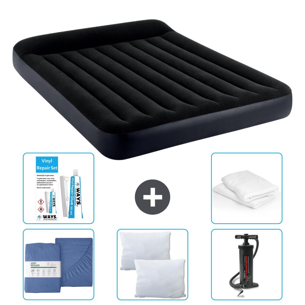 Intex - Matelas Gonflable Intex Pillow Rest - 2p - 203x152x25 Cm + Accessoires Cb32 - Matelas Gonflable - Bleu - No Size - Decathlon