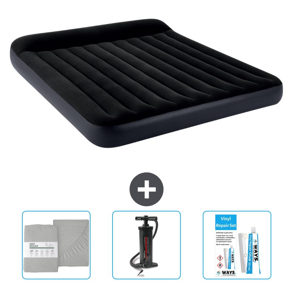 Intex - Matelas Gonflable Intex Pillow Rest - 2p - 203x183x25 Cm + Accessoires Cb30 - Matelas Gonflable - Bleu - No Size - Decathlon