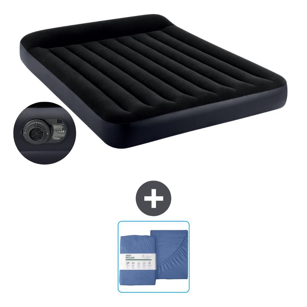 Intex - Matelas Gonflable Intex Pillow Rest - 2p - 203x152x25 Cm + Accessoires Cb26 - Matelas Gonflable - Bleu - No Size - Decathlon