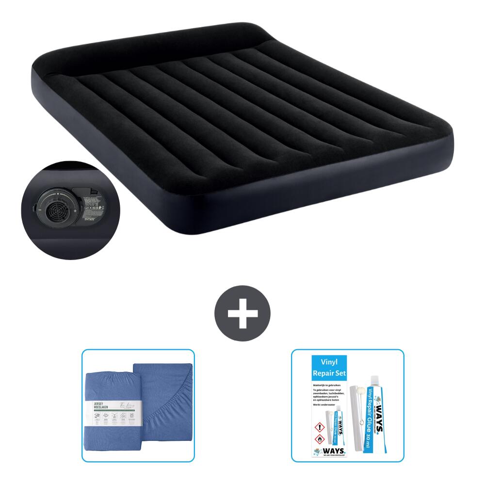 Intex - Matelas Gonflable Intex Pillow Rest - 2p - 203x152x25 Cm + Accessoires Cb39 - Matelas Gonflable - Bleu - No Size - Decathlon