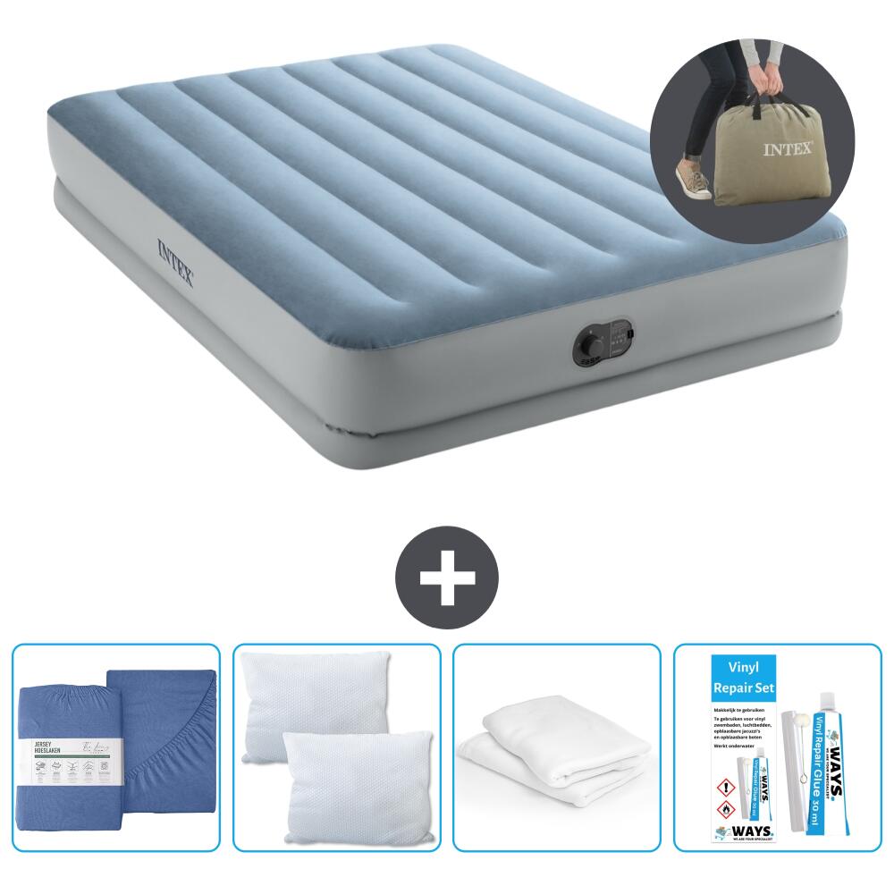 Intex - Matelas Gonflable Intex Comfort - 2p - 203x152x36 Cm + Accessoires Cb38 - Matelas Gonflable - Bleu - No Size - Decathlon