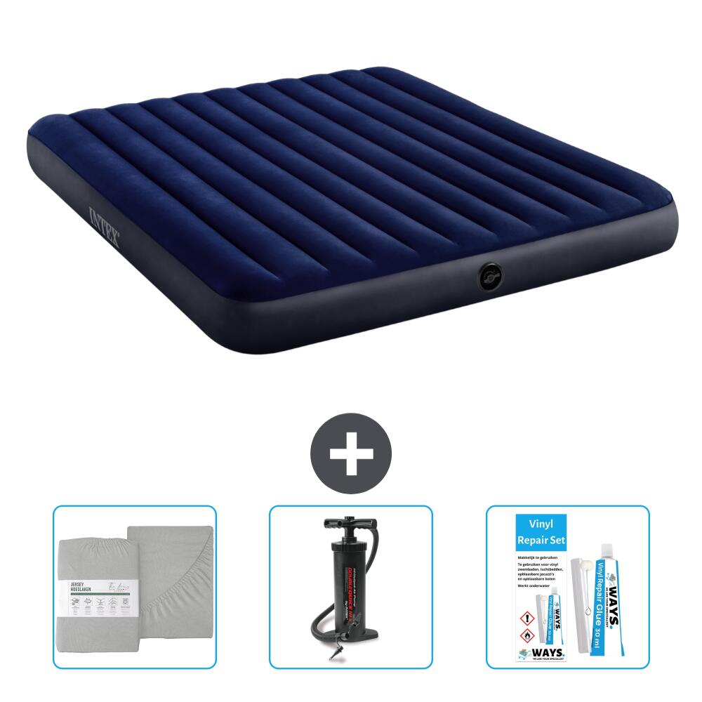 Intex - Matelas Gonflable Intex Classic - 2p - 203x183x25 Cm + Accessoires Cb30 - Matelas Gonflable - Bleu - No Size - Decathlon