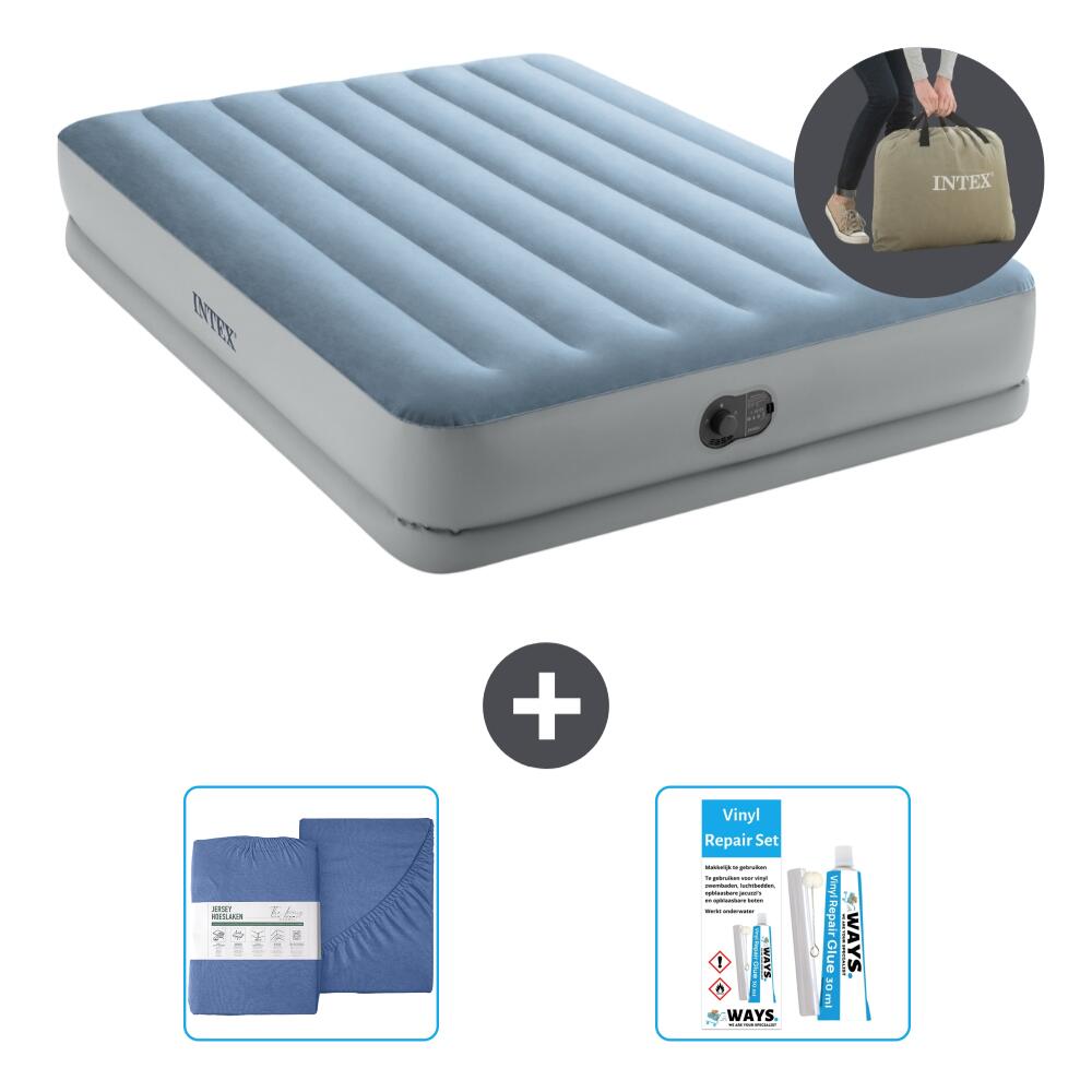 Intex - Matelas Gonflable Intex Comfort - 2p -  203x152x36 Cm + Accessoires Cb39 - Matelas Gonflable - Bleu - No Size - Decathlon