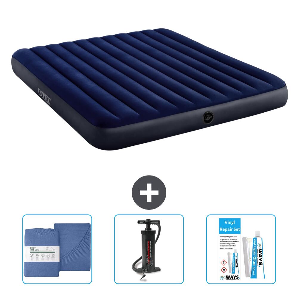 Intex - Matelas Gonflable Intex Classic - 2p -  203x183x25 Cm + Accessoires Cb34 - Matelas Gonflable - Bleu - No Size - Decathlon