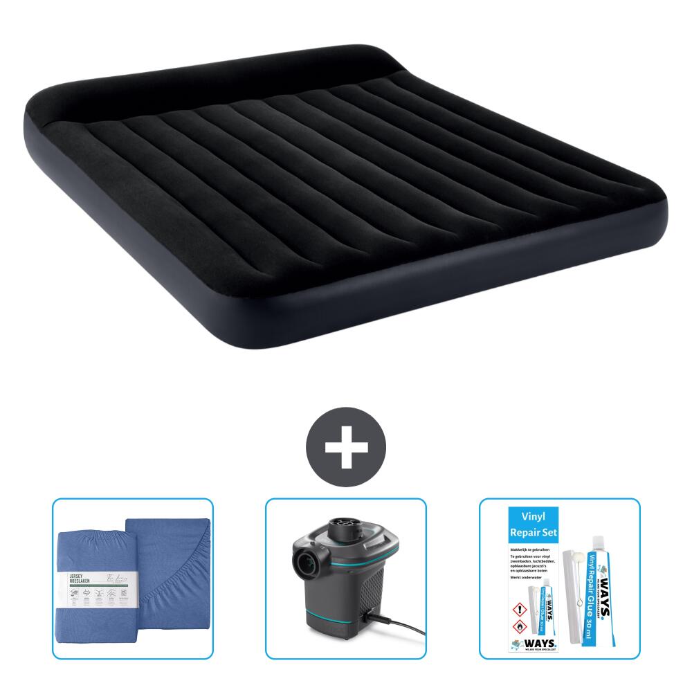 Intex - Matelas Gonflable Intex Pillow Rest - 2p - 203x183x25 Cm + Accessoires Cb35 - Matelas Gonflable - Bleu - No Size - Decathlon