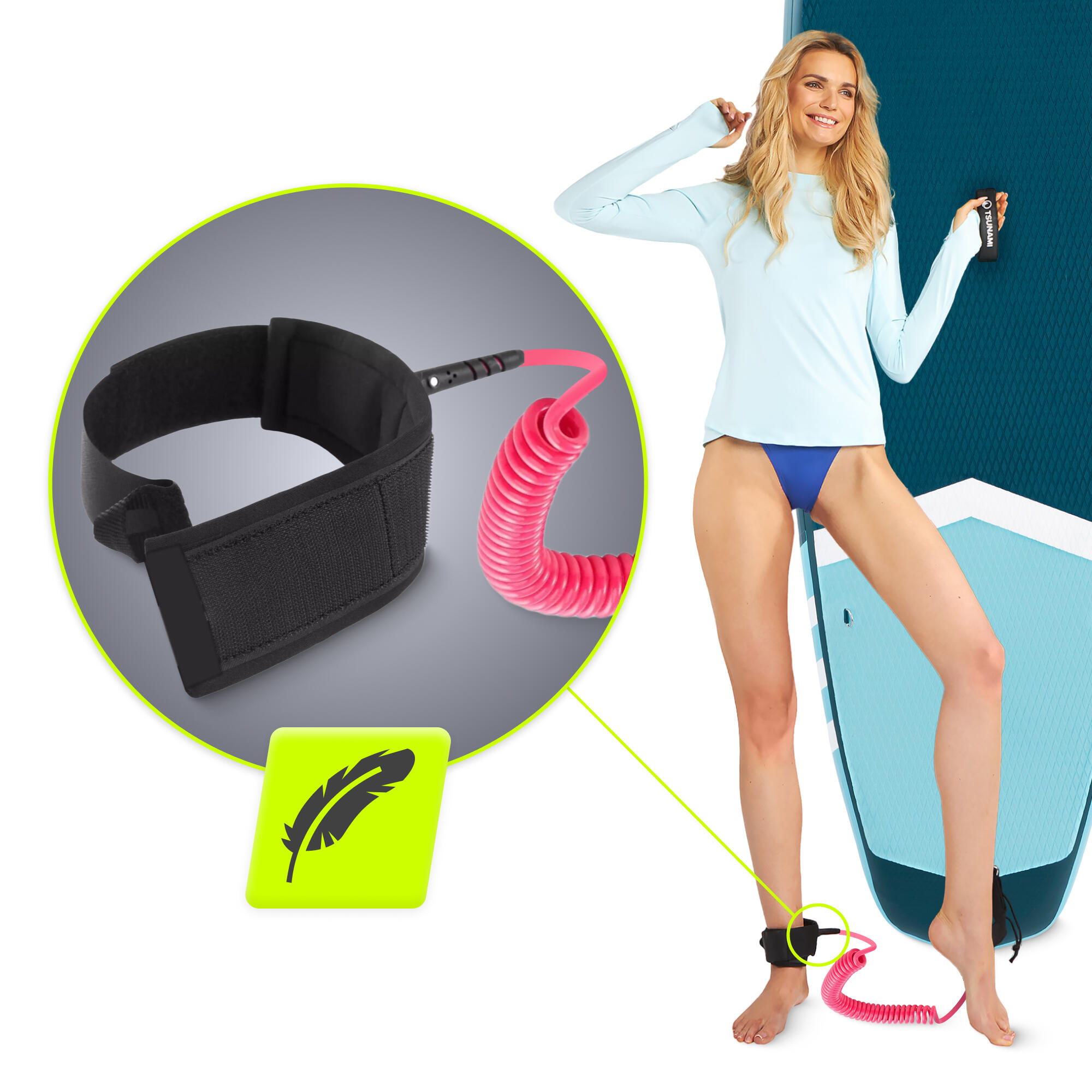 Linka bezpieczeństwa do deski SUP TSUNAMI Leash sprężynowa 2/6