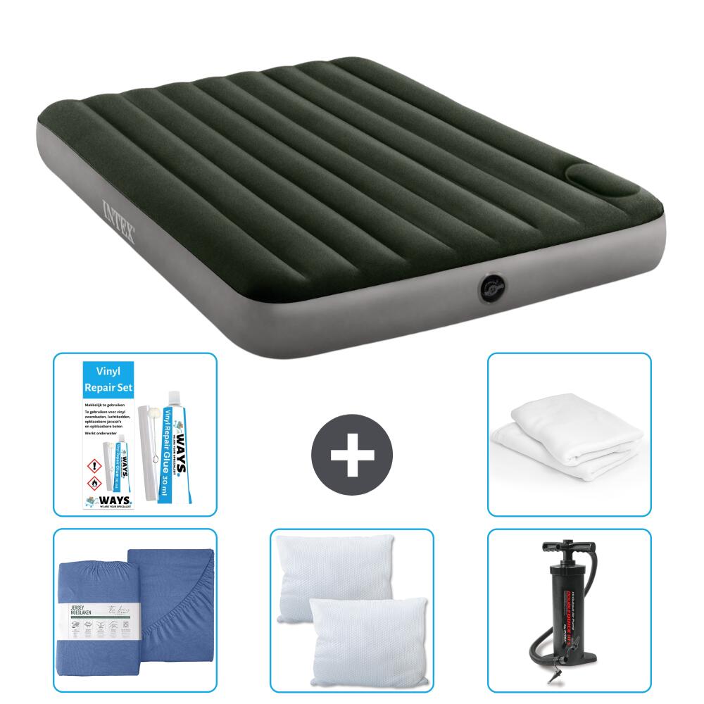 Intex - Matelas Gonflable Intex Downy - 2p - 203x152x25 Cm + Accessoires Cb32 - Matelas Gonflable - Vert - No Size - Decathlon