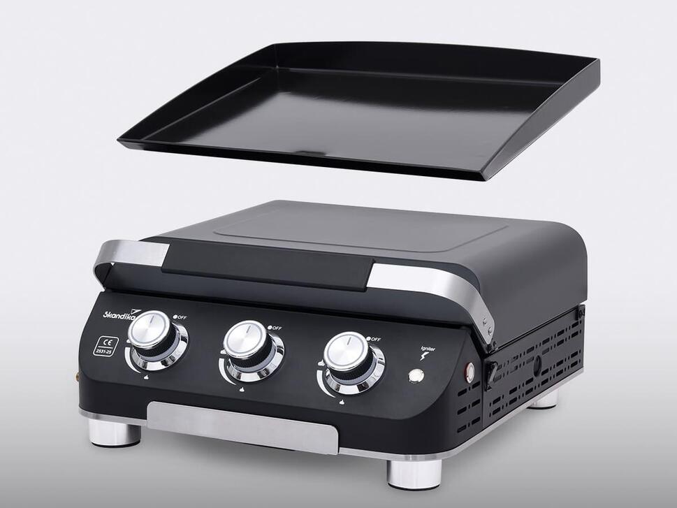 Grill gazowy, stołowy z płytą plancha Palo i pokrywą, 3 regulowane palniki