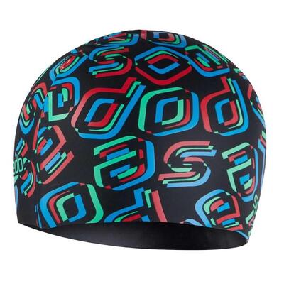 Cappellino in silicone stampato Speedo Junior - Nero/Assenzio neon/Rosso lava