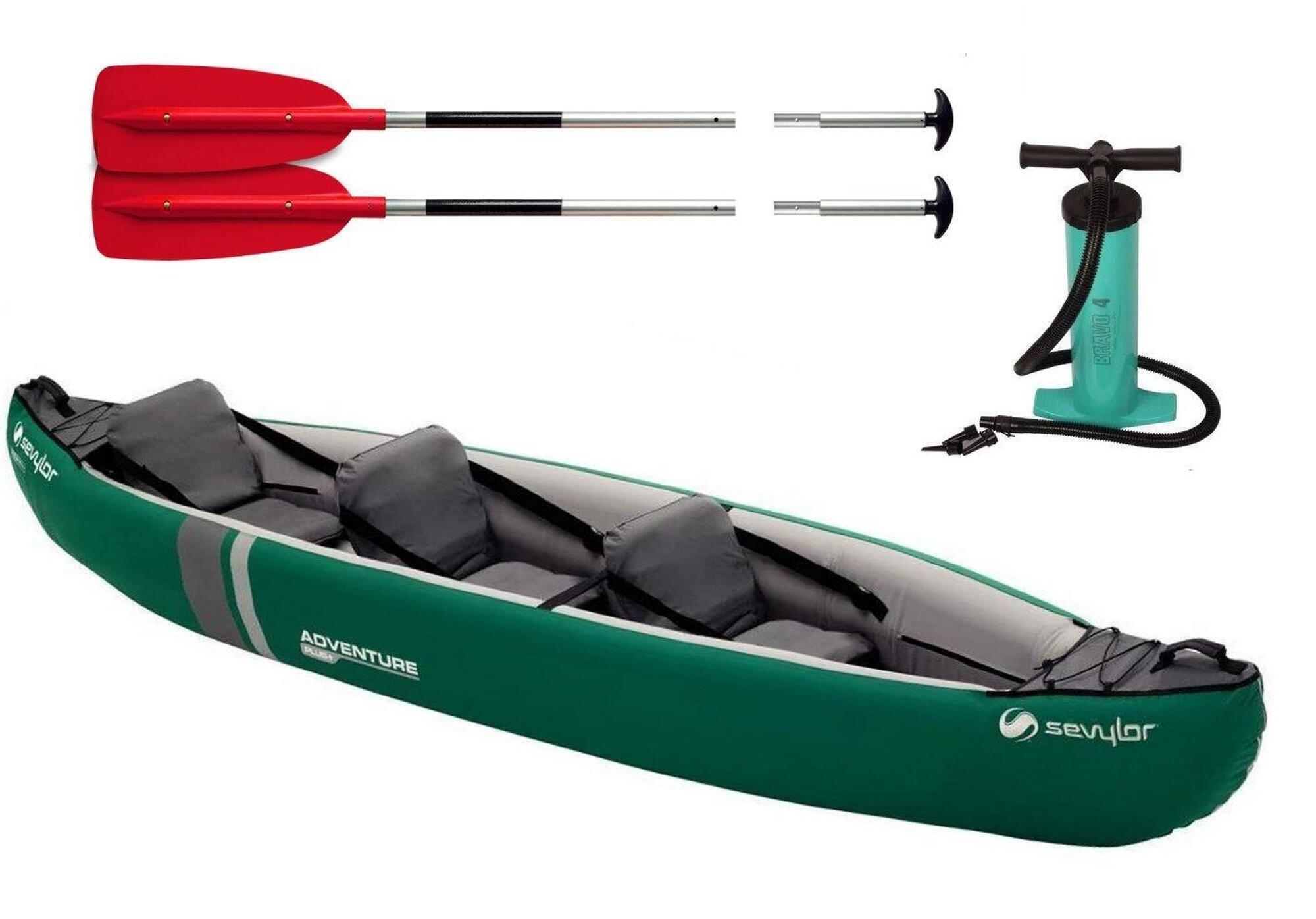 SEVYLOR Adventure Plus Inflatable 3 person canoe/kayak kit with Oar/Paddle and Pump