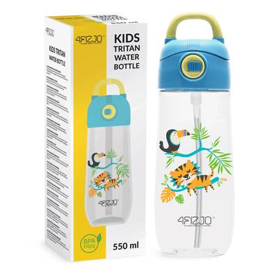 Drinkfles kinderen 4fizjo tritan bpa-vrij 550ml handvat 2 rietjes school