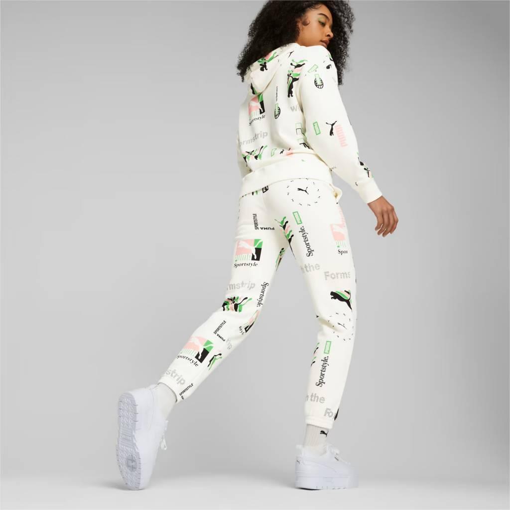 Pantalons Puma Modèle Classics Printed Womens Sweatpants Couleur Blanc 3/5